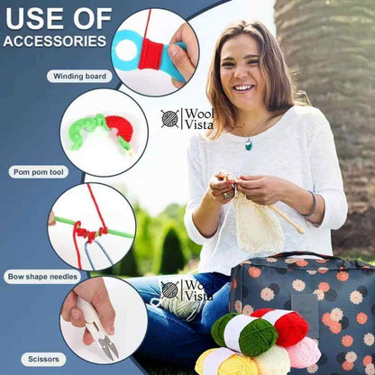 COMPLETE CROCHET STARTER KIT WITH YARN, HOOKS, NEEDLES & TOOLS – BEGINNER FRIENDLY SET WITH STORAGE BAG