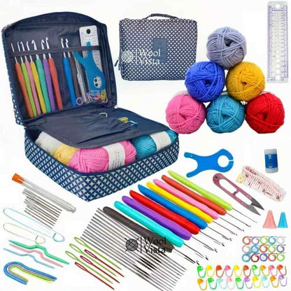 COMPLETE YARN CROCHET KIT WITH ERGONOMIC SOFT GRIP HOOKS – BEGINNER & PROFESSIONAL CROCHET SET (95 PCS)