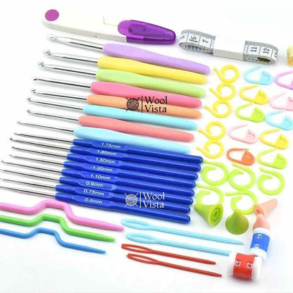 CROCHET HOOK SET WITH CASE – ERGONOMIC HOOKS & KNITTING ACCESSORIES KIT (52 PIECES)