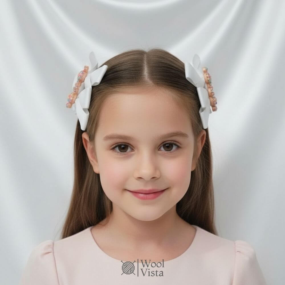 CUTE BOW HAIR CLIPS 6 PCS – COLORFUL DESIGNS WITH CARTOON & BEADED ACCENTS FOR GIRLS
