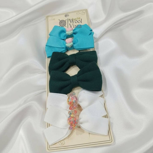 CUTE BOW HAIR CLIPS 6 PCS – COLORFUL DESIGNS WITH CARTOON & BEADED ACCENTS FOR GIRLS