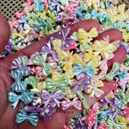 CUTE MACARON BOW TIE BEADS – 17MM ACRYLIC LOOSE BEADS (PACK OF 50)