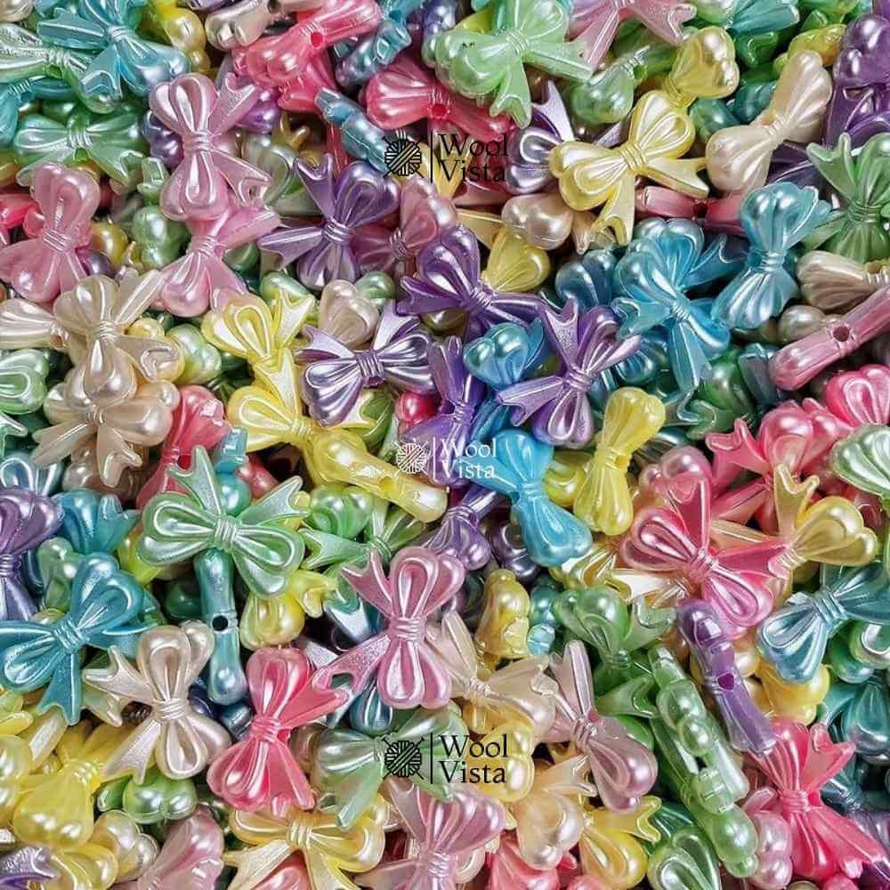 CUTE MACARON BOW TIE BEADS – 17MM ACRYLIC LOOSE BEADS (PACK OF 50)