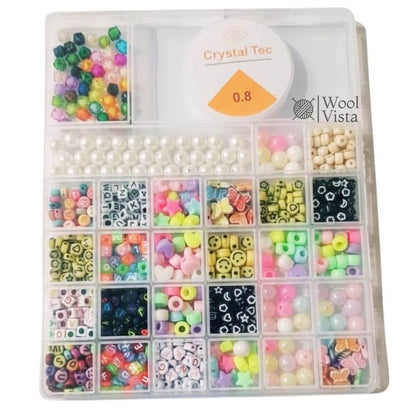COLORFUL BEADS JEWELRY MAKING KIT – 1200+ MIXED BEADS WITH ELASTIC STRING (0.8MM) FOR DIY BRACELETS, NECKLACES & CRAFT ACCESSORIES