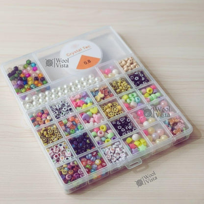 COLORFUL BEADS JEWELRY MAKING KIT – 1200+ MIXED BEADS WITH ELASTIC STRING (0.8MM) FOR DIY BRACELETS, NECKLACES & CRAFT ACCESSORIES