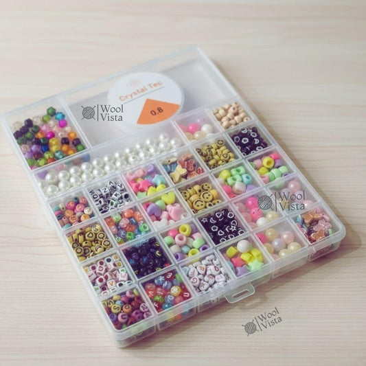 COLORFUL BEADS JEWELRY MAKING KIT – 1200+ MIXED BEADS WITH ELASTIC STRING (0.8MM) FOR DIY BRACELETS, NECKLACES & CRAFT ACCESSORIES