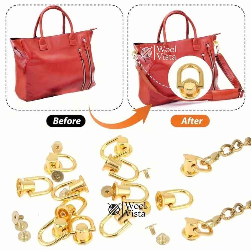 D-RING RIVETS WITH SCREW BACKS (1 PAIR) – METAL FASTENERS FOR DIY HANDBAGS, WALLETS & LEATHERCRAFT