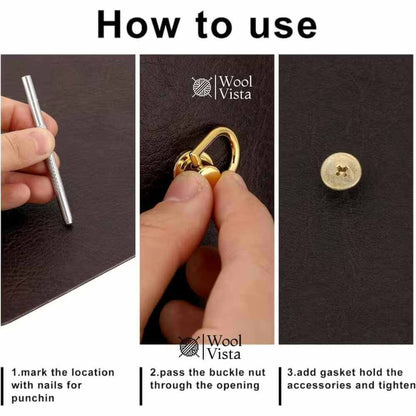 D-RING RIVETS WITH SCREW BACKS (1 PAIR) – METAL FASTENERS FOR DIY HANDBAGS, WALLETS & LEATHERCRAFT