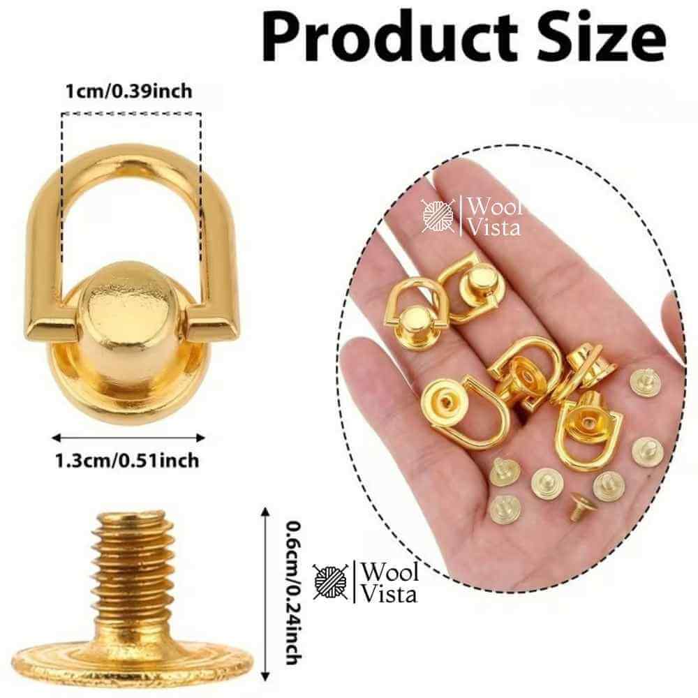 D-RING RIVETS WITH SCREW BACKS (1 PAIR) – METAL FASTENERS FOR DIY HANDBAGS, WALLETS & LEATHERCRAFT