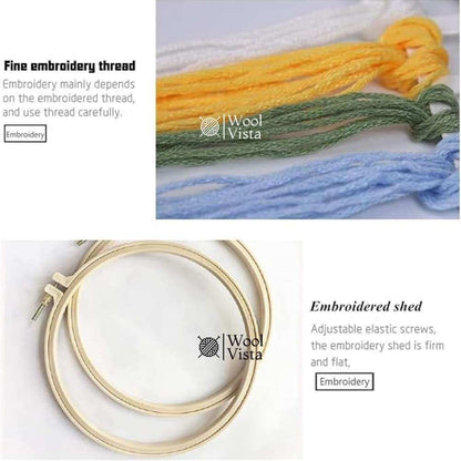 DIY FLORAL EMBROIDERY STARTER KIT WITH 8-INCH HOOP – BEGINNER CROSS STITCH & HAND EMBROIDERY SET