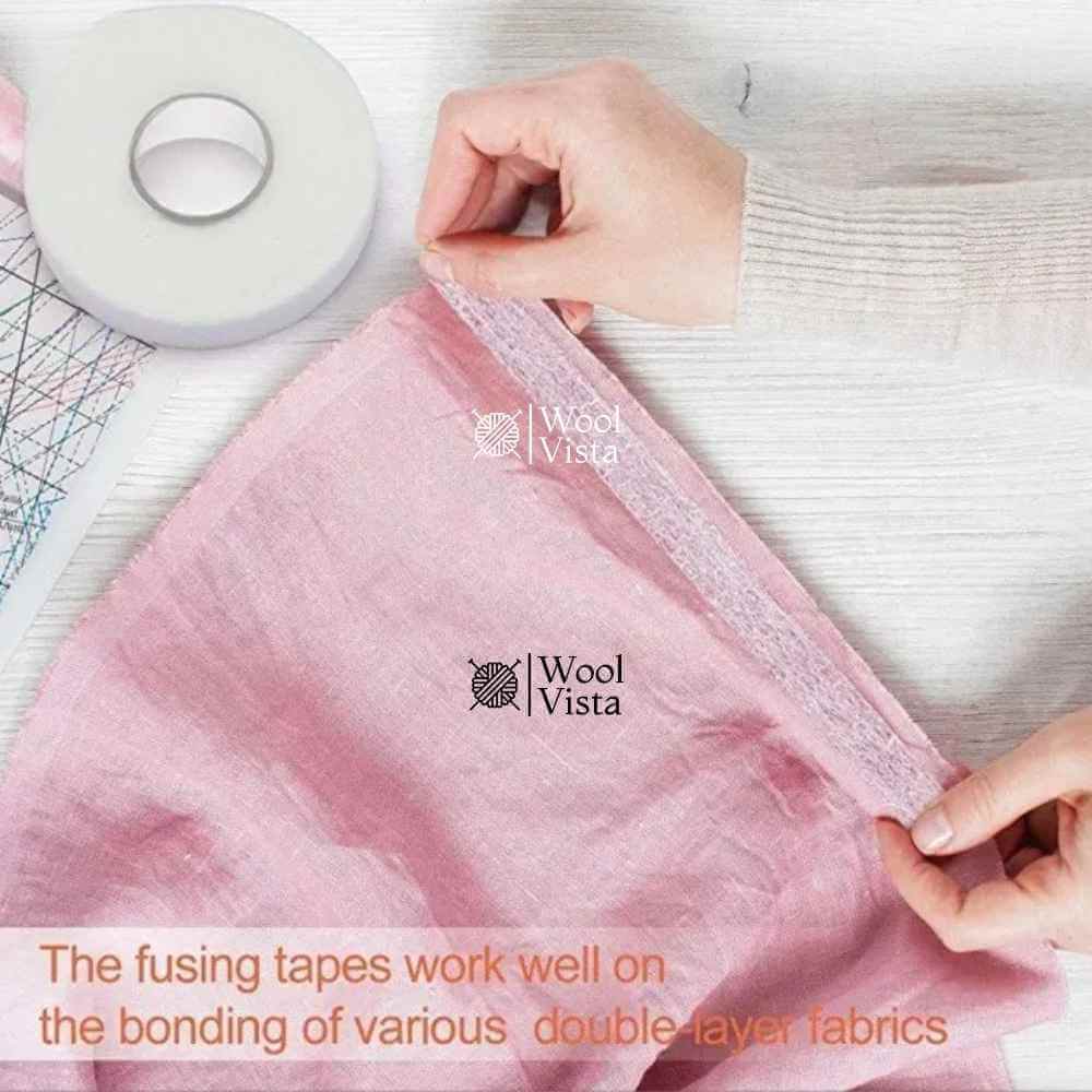 DOUBLE SIDED ADHESIVE HEM TAPE – NON-WOVEN IRON-ON FABRIC TAPE FOR CLOTHES, CURTAINS & CRAFTS