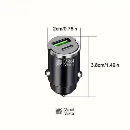 DUAL-PORT MINI USB CAR CHARGER (100W + TYPE-C) – METAL FAST CHARGING CAR PLUG ADAPTER WITH PULL RING DESIGN FOR SMARTPHONES & UNIVERSAL DEVICES