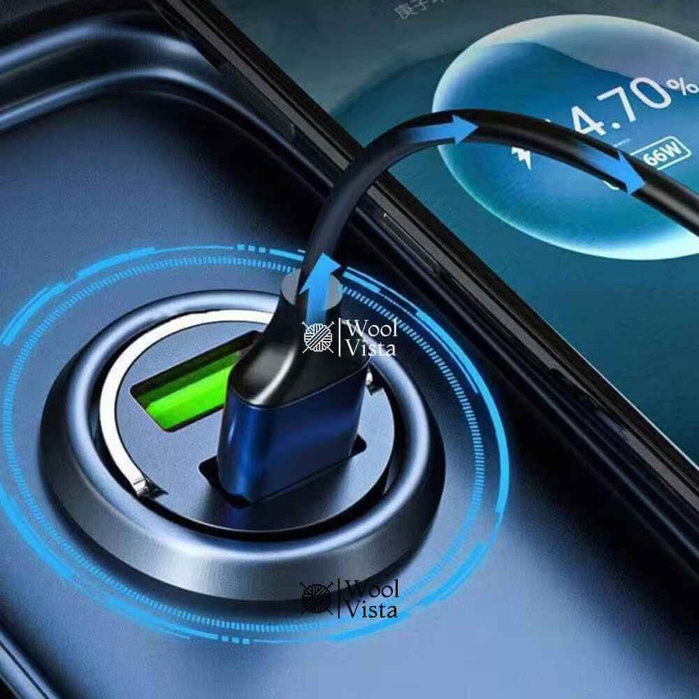 DUAL-PORT MINI USB CAR CHARGER (100W + TYPE-C) – METAL FAST CHARGING CAR PLUG ADAPTER WITH PULL RING DESIGN FOR SMARTPHONES & UNIVERSAL DEVICES