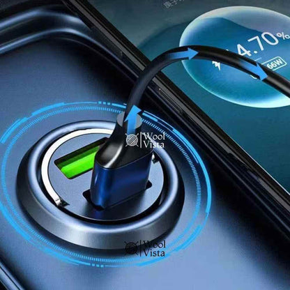 DUAL-PORT MINI USB CAR CHARGER (100W + TYPE-C) – METAL FAST CHARGING CAR PLUG ADAPTER WITH PULL RING DESIGN FOR SMARTPHONES & UNIVERSAL DEVICES