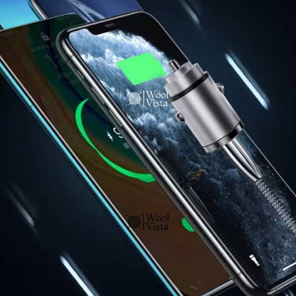 DUAL-PORT MINI USB CAR CHARGER (100W + TYPE-C) – METAL FAST CHARGING CAR PLUG ADAPTER WITH PULL RING DESIGN FOR SMARTPHONES & UNIVERSAL DEVICES