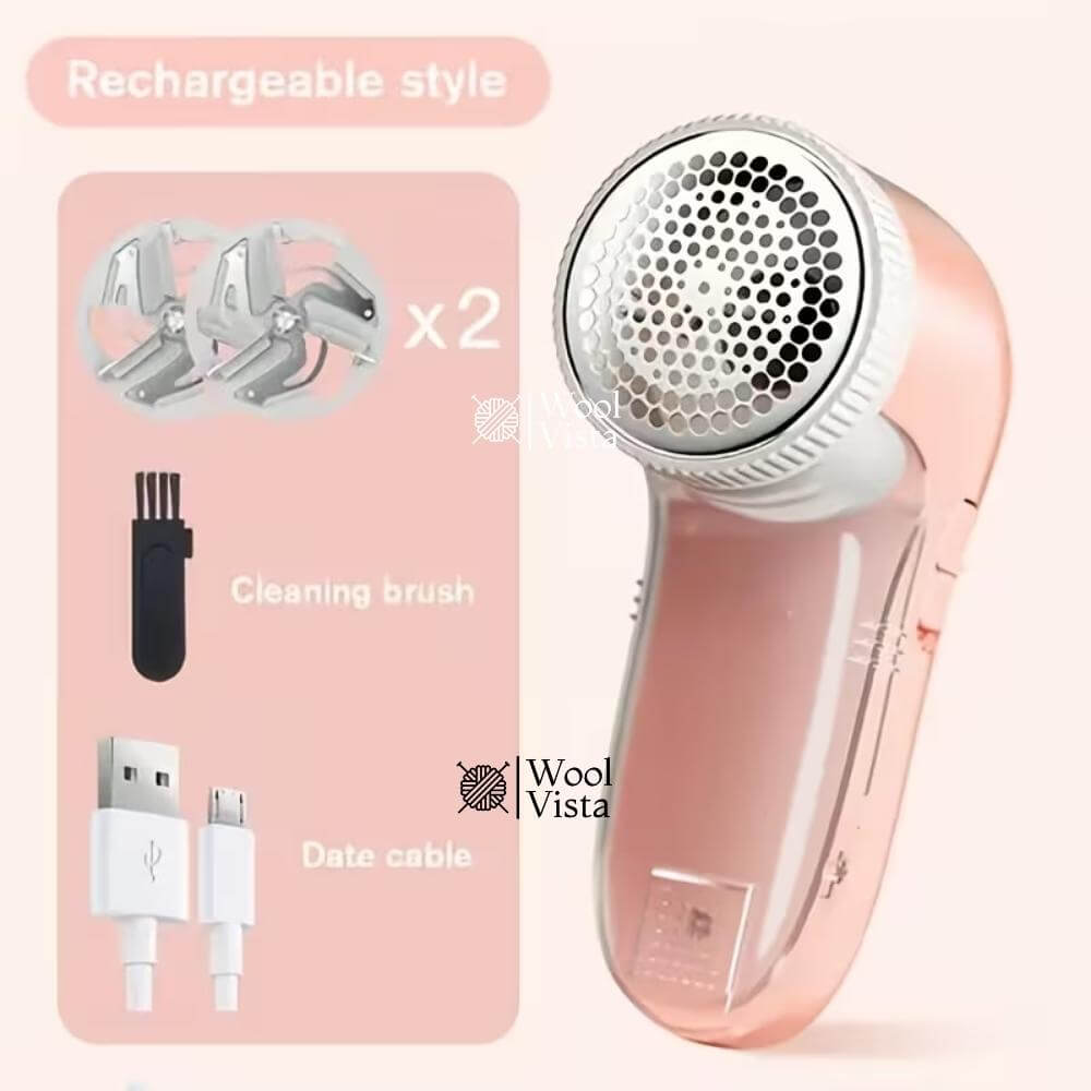 ELECTRIC FABRIC SHAVER PINK – USB POWERED CLOTHES LINT REMOVER WITH REPLACEABLE STAINLESS STEEL BLADES FOR SWEATERS, SOFAS & GARMENTS