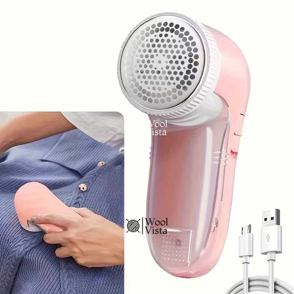 ELECTRIC FABRIC SHAVER PINK – USB POWERED CLOTHES LINT REMOVER WITH REPLACEABLE STAINLESS STEEL BLADES FOR SWEATERS, SOFAS & GARMENTS