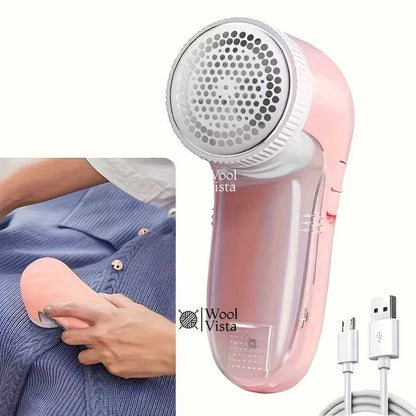 ELECTRIC FABRIC SHAVER PINK – USB POWERED CLOTHES LINT REMOVER WITH REPLACEABLE STAINLESS STEEL BLADES FOR SWEATERS, SOFAS & GARMENTS