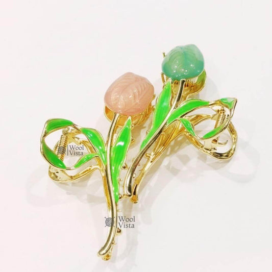 ELEGANT TULIP FLOWER HAIR CLAW CLIP – CHIC FLORAL DESIGN, ZINC ALLOY MATERIAL, DUAL-LAYER ELECTROPLATING FOR LONG-LASTING SHINE, MEETS EU SAFETY STANDARDS (1 PAIR)