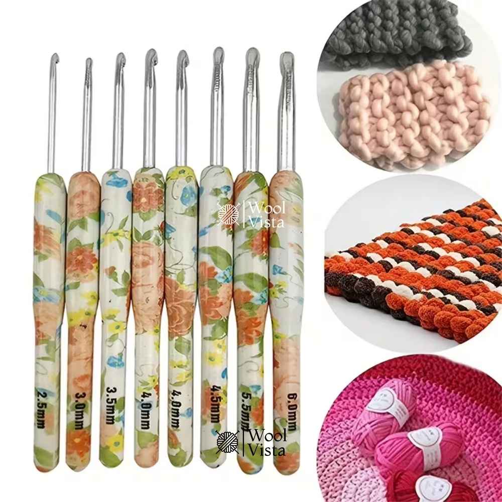 ERGONOMIC CROCHET HOOK SET 2.5MM–6MM – MULTICOLOR SOFT GRIP NEEDLES (8 PCS)