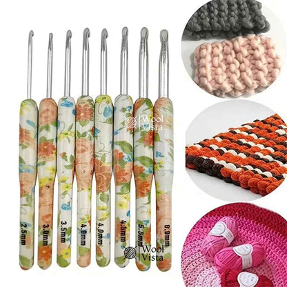ERGONOMIC CROCHET HOOK SET 2.5MM–6MM – MULTICOLOR SOFT GRIP NEEDLES (8 PCS)
