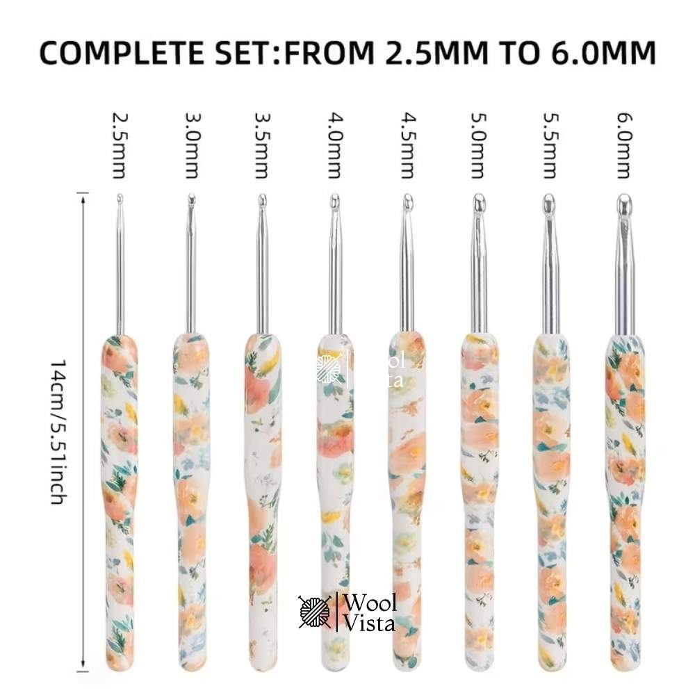 ERGONOMIC CROCHET HOOK SET 2.5MM–6MM – MULTICOLOR SOFT GRIP NEEDLES (8 PCS)