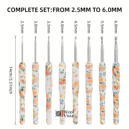 ERGONOMIC CROCHET HOOK SET 2.5MM–6MM – MULTICOLOR SOFT GRIP NEEDLES (8 PCS)