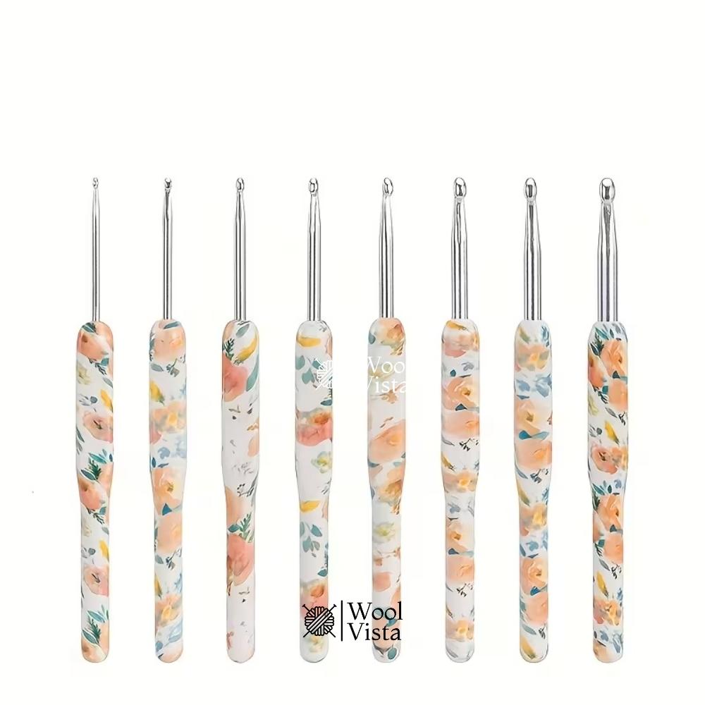 ERGONOMIC CROCHET HOOK SET 2.5MM–6MM – MULTICOLOR SOFT GRIP NEEDLES (8 PCS)