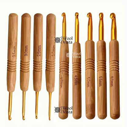 ERGONOMIC CROCHET HOOK SET – WOODEN HANDLE HOOKS FOR KNITTING & CROCHET (PACK OF 9)