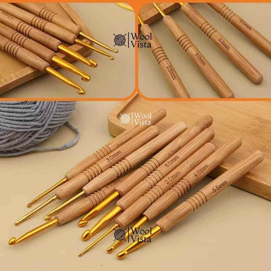 ERGONOMIC CROCHET HOOK SET – WOODEN HANDLE HOOKS FOR KNITTING & CROCHET (PACK OF 9)