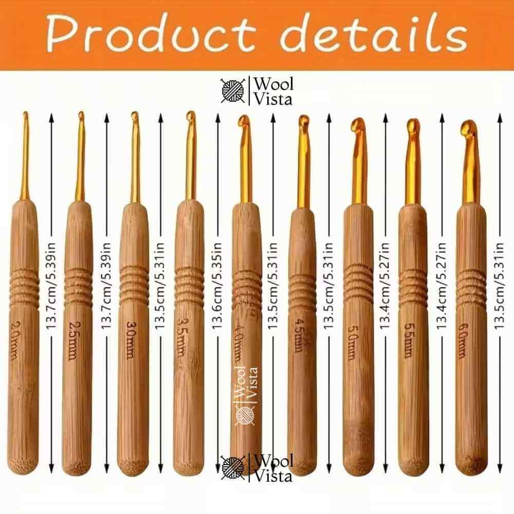 ERGONOMIC CROCHET HOOK SET – WOODEN HANDLE HOOKS FOR KNITTING & CROCHET (PACK OF 9)