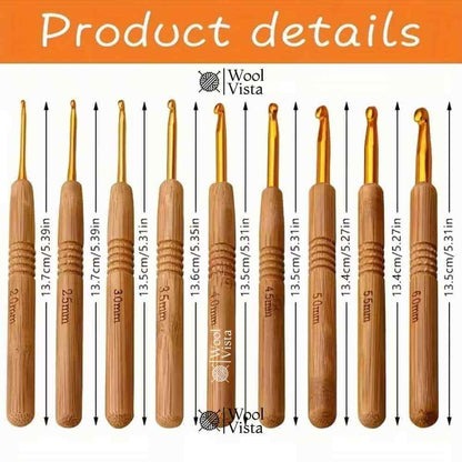 ERGONOMIC CROCHET HOOK SET – WOODEN HANDLE HOOKS FOR KNITTING & CROCHET (PACK OF 9)