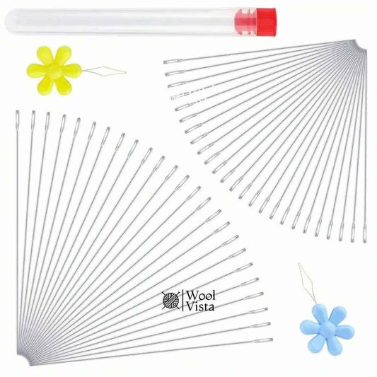EXTRA FINE STEEL BEADING NEEDLES WITH THREADERS – 50 NEEDLES FOR EMBROIDERY & JEWELRY MAKING