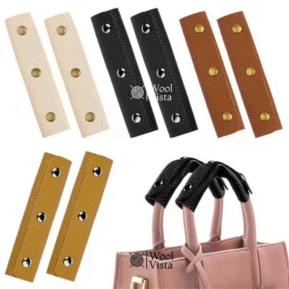 FAUX LEATHER HANDBAG HANDLE COVERS (SET OF 2) – SLIP-RESISTANT REMOVABLE HANDLE PROTECTORS WITH SAFETY SNAPS