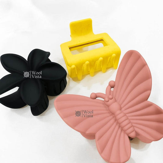 FLOWER, SQUARE & BUTTERFLY SHAPED HAIR CLAW CLIPS – ASSORTED DESIGN, STRONG GRIP, DURABLE PLASTIC, FASHIONABLE HAIR ACCESSORIES FOR WOMEN