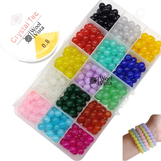 GLASS BEADS BOX – COLORFUL ROUND BEADS FOR JEWELRY MAKING & DIY CRAFTS