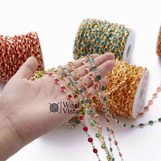 GLASS CRYSTAL BEAD COPPER CHAIN – FOR DIY NECKLACE, BRACELET & JEWELRY MAKING