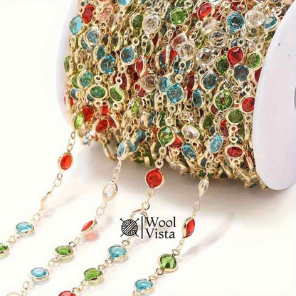 GLASS CRYSTAL BEAD COPPER CHAIN – FOR DIY NECKLACE, BRACELET & JEWELRY MAKING