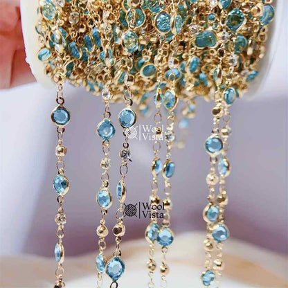 GLASS CRYSTAL BEAD COPPER CHAIN – FOR DIY NECKLACE, BRACELET & JEWELRY MAKING
