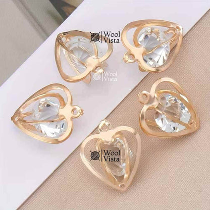 GOLDEN RHINESTONE HEART PENDANTS CHARMS – DIY JEWELRY MAKING (PACK OF 5)