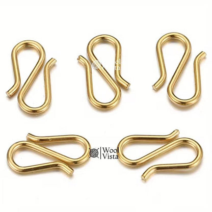 GOLDEN STAINLESS STEEL S-SHAPED CLASPS (20 PCS)– JEWELRY FINDINGS FOR BRACELETS, NECKLACES & DIY CRAFT MAKING