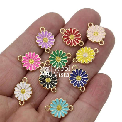 GOLD PLATED ENAMEL FLOWER CHARMS FOR JEWELRY MAKING