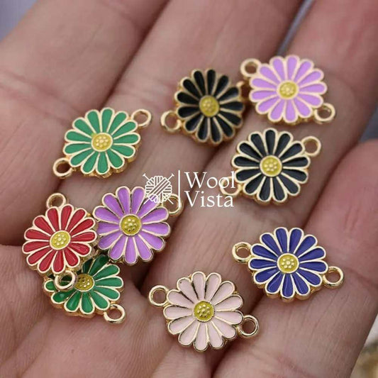 GOLD PLATED ENAMEL FLOWER CHARMS FOR JEWELRY MAKING