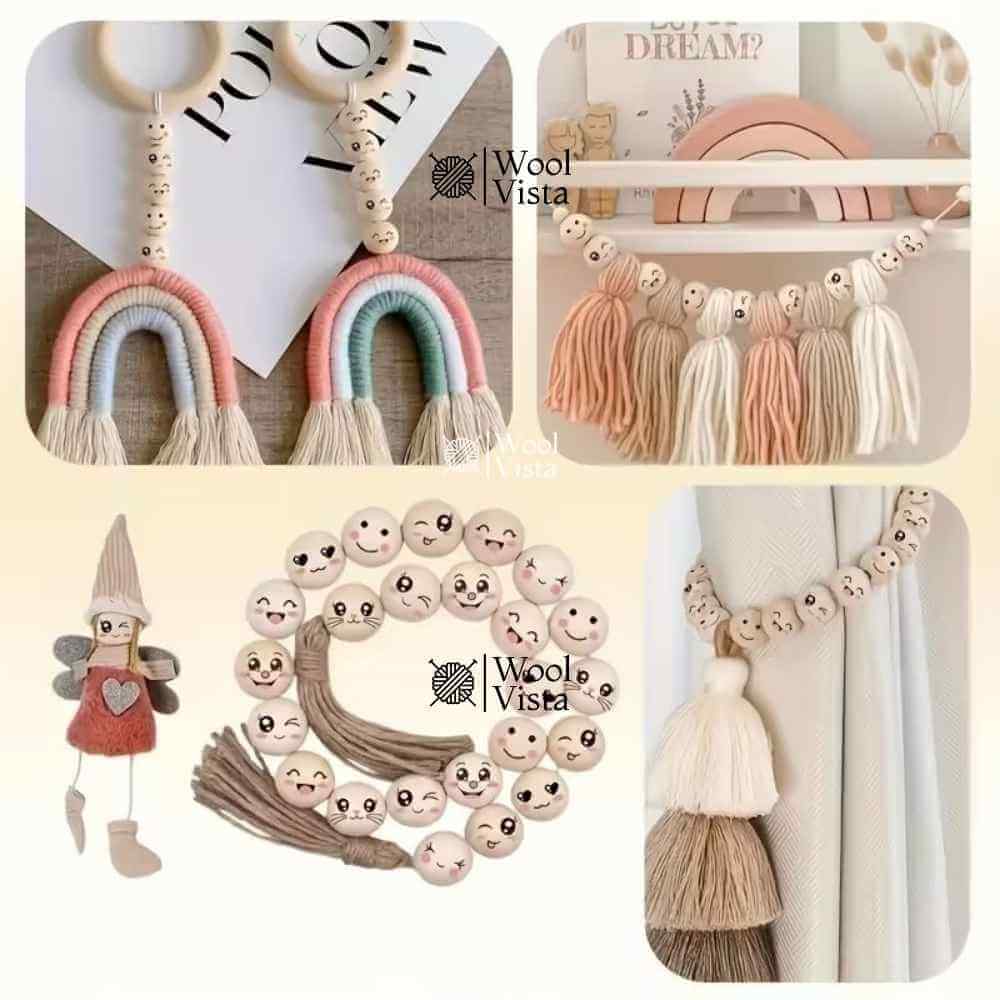 HAPPY & CUTE ROUND WOODEN BEADS 20MM – DIY JEWELRY & CRAFT SUPPLIES (10 BEADS)