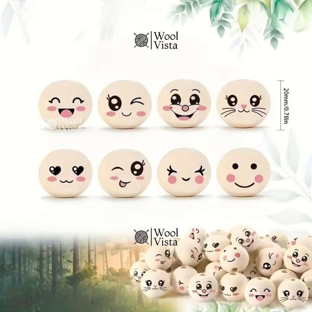 HAPPY & CUTE ROUND WOODEN BEADS 20MM – DIY JEWELRY & CRAFT SUPPLIES (10 BEADS)