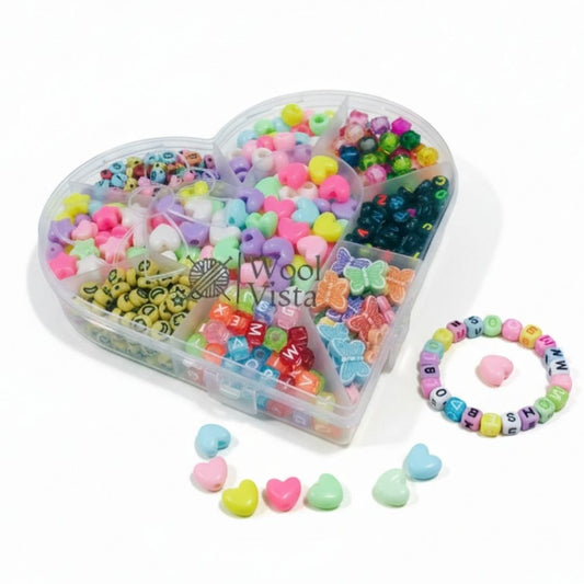 HEART-SHAPED BEAD BOX – COLORFUL DIY JEWELRY MAKING KIT WITH LETTER, HEART & BUTTERFLY BEADS
