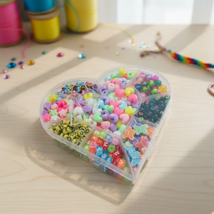 HEART-SHAPED BEAD BOX – COLORFUL DIY JEWELRY MAKING KIT WITH LETTER, HEART & BUTTERFLY BEADS