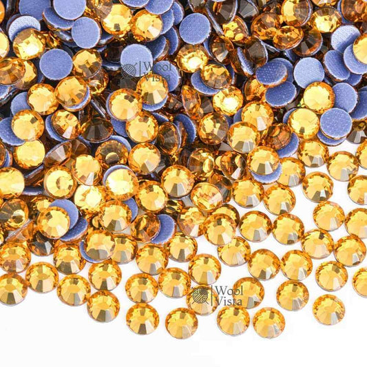 HIGH-QUALITY GOLDEN HOT FIX GLASS RHINESTONES WITH FLAT BACKS FOR CLOTHING EMBELLISHMENTS