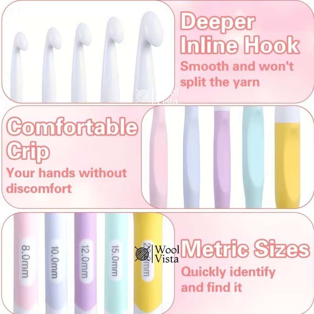 Heavy-Duty Large Hook (5 PCS) Suitable for Crochet, & Amigurumi - Large Size ABS-TPR Non-Slip Hooks, Plastic Crochet Hooks for & Beginners