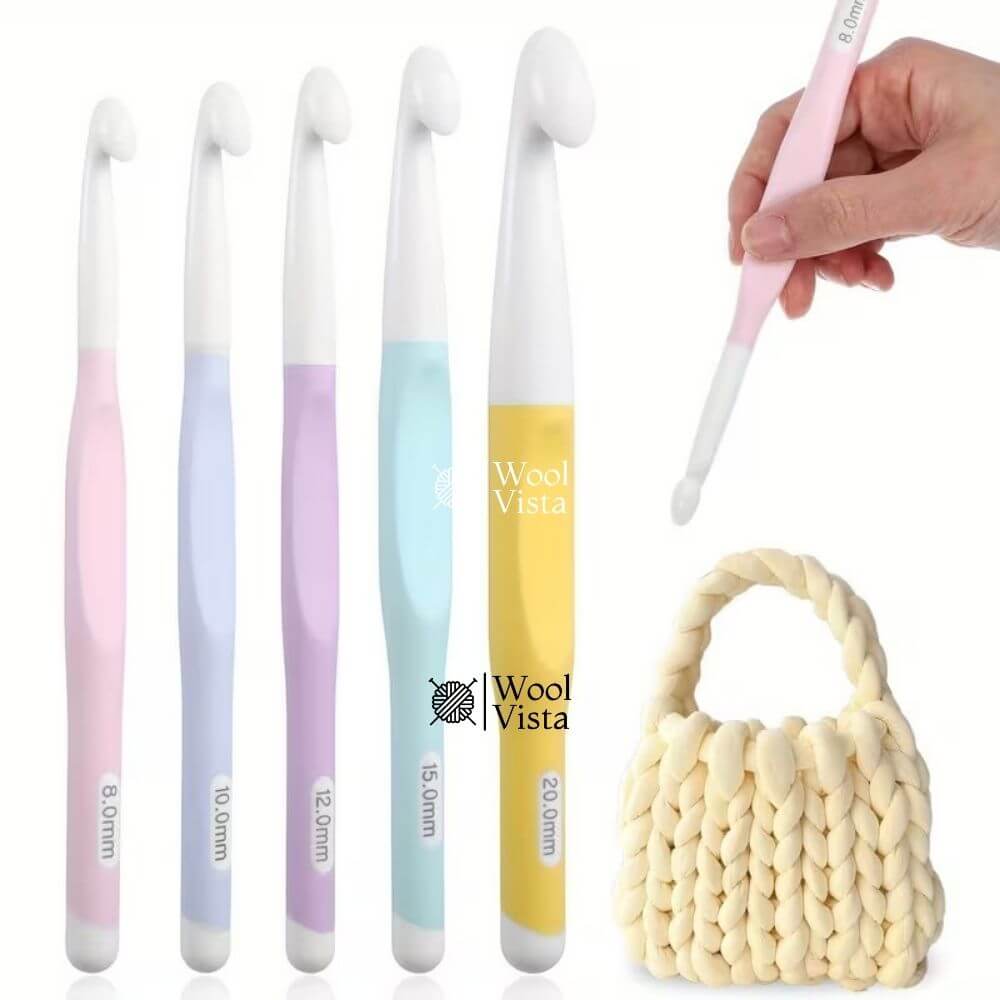 Heavy-Duty Large Hook (5 PCS) Suitable for Crochet, & Amigurumi - Large Size ABS-TPR Non-Slip Hooks, Plastic Crochet Hooks for & Beginners